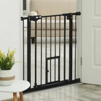 PawHut Barreira de Segurança para Animais de Estimação 74-80cm com Porta com Fechamento Automático e Sistema de Duplo Bloqueio Altura 76,2cm Preto(m-10)