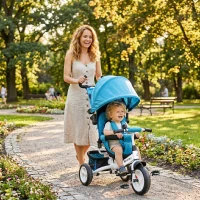 HOMCOM 6 in 1 Kids Trike with Parent Handle, Canopy, 5-point Seat Belt, Storage, Footrest, Brake, for 1-5 Years, Blue(m-10)