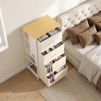 HOMCOM Chest of Drawers with 4 Fabric Drawers, Tall Storage Unit with 2 Hooks and Steel Frame for Bedroom, Beige(m-8)