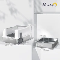 PawHut Lettiera per Gatti Impermeabile con Pareti Rialzate, Vassoio e Paletta, in ABS, 71x50.8x35.5 cm, Bianco(m-3)