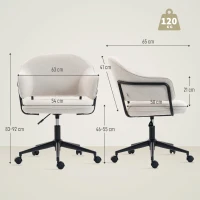 HOMCOM Chaise bureau ergonomique, fauteuil de bureau avec hauteur réglable, pivotant 360°, 63 x 65 x 83-92 cm, crème(m-3)