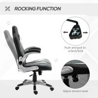 HOMCOM Racing Office Chair PU Leather Computer Desk Chair Gaming Style with Wheels, Flip-Up Armrest, Grey(m-5)