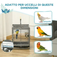 PawHut Gabbia per Pappagalli con Vassoio rimovibile, Ciotole in Acciaio Inox e 2 Posatoi, 48x38x65cm Nero(m-7)