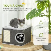 PawHut Tonneau griffoir chat arbre à chat avec plate-forme supérieur, en peluche et sisal 45 x 45 x 35 cm gris anthracite(m-4)
