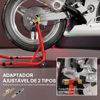 HOMCOM Cavalete Elevador Universal Suporte Roda Traseira Mota com Forquilhas em U e L Ajustáveis e Almofadas Antiderrapantes 58,5x34,5x69 cm Vermelho(m-5)