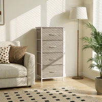 HOMCOM Chest of Drawers, Dresser with 4 Fabric Drawers, Tall Storage Unit with 4 Pockets and 2 Hooks, Steel Frame, Natural Wood(m-9)