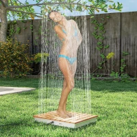 Outsunny Kit de Duche de Jardim Portátil Duche Exterior de Chão Altura Ajustável até 4 m para Campismo Piscina Praia 70,5x55x7,5 cm Madeira(m-10)