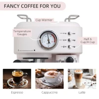 HOMCOM 5Pc Coffee Machine, Espresso & Cappuccino & Latte Maker with Milk Frothing Steamer, 1.5L Removable Water Tank, 2 Cups, 1250W(m-10)