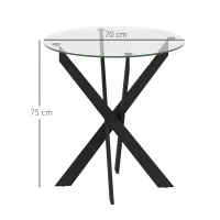 HOMCOM Moderne glazen eettafel, Ø70 cm, keukentafel met gehard glasblad en metalen poten, voor 4 personen(m-3)