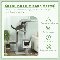PawHut Árbol Rascador para Gatos con Plataforma Torre Escalador para Gatos con Hamaca Caseta Cama Postes 48x40x126 cm Gris(m-4)