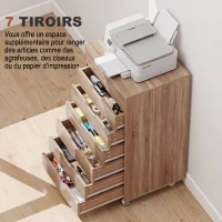 Vinsetto Caisson de bureau à roulette meuble rangement bureau avec 7 tiroirs organisateur pour documents, format A4 ou lettres(m-5)