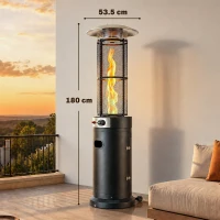 Outsunny 11 KW Freestanding Gas Patio Heater, Adjustable Outdoor Garden Propane Heater with Tip-Over Switch, Wheels, Pulse Ignition, Tank Room with Openable Door, Black(m-3)