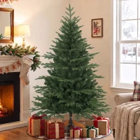 HOMCOM 150cm Artificial Christmas Tree Full Hinged Xmas Tree Solid Pine Wood Stand, Green(m-2)