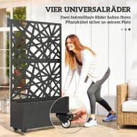 Outsunny Plantenbak met zichtscherm plantenbak met wielen klimrek 90 x 30 x 160 cm metaal Zwart(m-6)