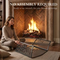 HOMCOM 3-Panel Folding Fireplace Screen for Hearth Protection, Heat-Resistant Metal Fire Spark Guard, Black(m-7)