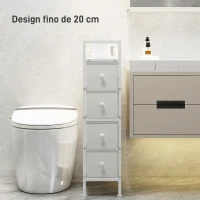 HOMCOM Móvel de Arrumação Estreito com 4 Gavetas de Tecido para Espaços Pequenos 20x43x81,5 cm Branco(m-4)