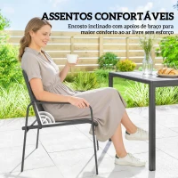 Outsunny Conjunto de Mesa e Cadeiras de Jardim de 7 Peças com Mesa com Efeito Madeira e 6 Cadeiras com Assento Respirável Preto(m-6)