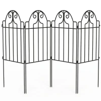 Outsunny Conjunto de 4 Cercas de Jardim Metálicas 125x57 cm com Design Arqueado Resistente e Fácil de Instalar para Pátio Relva Preto(m-1)
