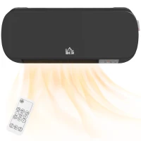 HOMCOM Aquecedor Cerâmico de Parede 1000W/2000W com Controle Remoto 3 Modos de Aquecimento Temporizador de 12h Termostato e Proteção contra Superaquecimento 45x18,6x11,5 cm Preto(m-11)