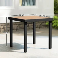 Outsunny 78 cm Garden Dining Table for 4 People, Square Outdoor Coffee End Side Table with Aluminium Legs, Natural Wood Finish(m-3)