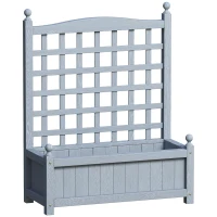 Outsunny Garden Planters with Trellis for Climbing Vines, Wood Raised Beds for Garden, Flower Pot, Indoor Outdoor, Grey(m-1)