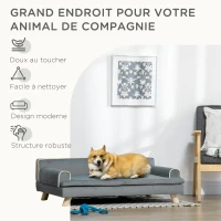 PawHut Canapé pour chien chat design scandinave coussin moelleux amovible pieds bois massif 100 x 62 x 32 cm gris(m-7)