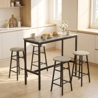 HOMCOM 5 Piece Bar Table Set with 4 Stools, Industrial Bar Table and Stool Set, Dining Table and Chair Set, Grey(m-11)