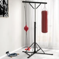 SPORTNOW Boxsackständer, höhenverstellbar, mit Speedball, Metallrahmen, 160L x 145B x 175-220H cm, Schwarz(m-10)