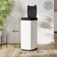 HOMCOM Poubelle de cuisine automatique 50L, poubelle à capteur de mouvement, fonctionne sur piles, 26,5x35,5x68cm, crème(m-3)