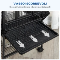 PawHut Gabbia per Pappagallini con 2 Posatoi e Scala ad Arco, in Acciaio, 62.5x62.5x156 cm, Grigia(m-4)