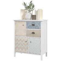 HOMCOM Sideboard, Shabby Chic Commode, 2 Laden, 3 Kasten, Grenenhout, 68x34x80cm, Wit(m-10)