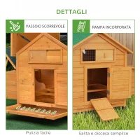 PawHut Pollaio in Legno da Esterno con 2 Nidi di Cova, Casetta per Galline con Vassoio Rimovibile e Tetto in Asfalto, per 2-4 Galline, Giallo(m-7)
