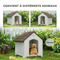 PawHut Niche pour chien extérieur, maison chien en polypropylène imperméable ventilé plancher surélevé 88x79x89cm gris clair(m-8)