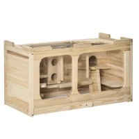 PawHut Large Wooden Hamster Cage Pet Small Animal Kit Activity Center Play House for Indoor 78 x 40 x 44 cm, Natural(m-10)