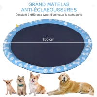 PawHut Piscine tapis à jet d'eau pour chien pliable facile à transporter PVC  150 cm de diamètre bleu(m-4)