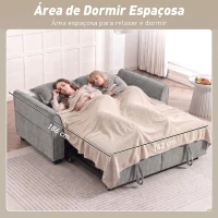HOMCOM Sofá-cama de 2 Lugares 4 em 1 com 2 Módulos Extraíveis, Encosto Ajustável em 3 Posições, Bolsos Laterais e 2 Almofadas, Cinzento(m-7)