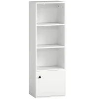 HOMCOM Librería de 4 Niveles Estantería para Libros Moderna con Estantes Abiertos y Puerta 40x30x120 cm Blanco(m-1)