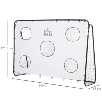 HOMCOM But de football 2 en 1 avec cible de tir, cage de foot exterieur avec 5 cible pour entraînement, 240 x 88 x 174 cm blanc(m-3)