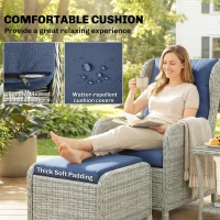 Outsunny 5 Piece Garden Furniture Set, Rattan Reclining Garden Chair Set of 2 with Footstool and Cushion for Balcony, Dark Blue(m-5)