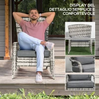 Outsunny Sedia da Giardino Adironrack con Braccioli, in Rattan e Acciaio, 64x80x90 cm, Grigio(m-4)