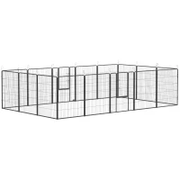 PawHut Welpenauslauf, modulares Design, 16 Elemente, 2 Türen, wetterfest, Stahl, 3,2 x 3,2 x 1 m, grau(m-11)