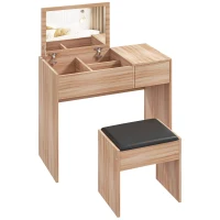 HOMCOM Tocador de Maquillaje con Taburete Mesa de Maquillaje con Espejo Tapa Abatible y Cajas 80x40x79 cm y 40x30x40 cm(m-11)