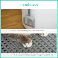 PawHut Maison de toilette Bac à litière pour chat double porte battante et supérieure, pelle fourni, 44L x 55l x 39H cm, blanc(m-4)