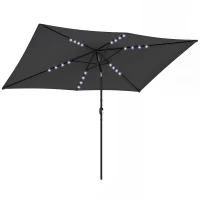 Outsunny 3 x 2 m Garden Parasol Umbrella with LED Solar Light, Parasol Cover, Outdoor Market Patio Umbrella, Black(m-1)