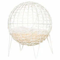 Pawhut Rattan Katzenkorb Katzenhöhle Katzenhütte Katzenbett mit Kissen erhöhtes Design Haustierbett Cremeweiß Ø45 x 57H cm(m-10)