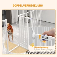 PawHut 2-in-1 Puppyren en Barrière, 8 Panelen, Vergrendelbare Deur, Staal, 90 cm Hoog, Wit(m-6)