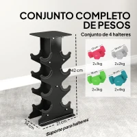 SPORTNOW Conjunto de Halteres 2x1kg 2x2kg 2x3kg 2x4kg com Suporte de Arrumação para Exercício e Treino Multicolor(m-4)