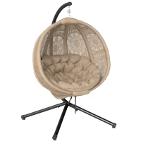Outsunny Round Egg Basket Chair, with Steel Stand, Sand(m-11)