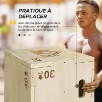 HOMCOM Box jump pliométrie appareil boîte à saut musculation fitness entraînement croisé plyobox pour box training 40,5/35,5/30,5 cm(m-5)