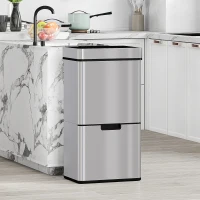 HOMCOM Pattumiera 72L a 3 Scomparti con Sensore Infrarossi e Apertura Automatica, in Acciaio e ABS, 42x30x81 cm(m-2)